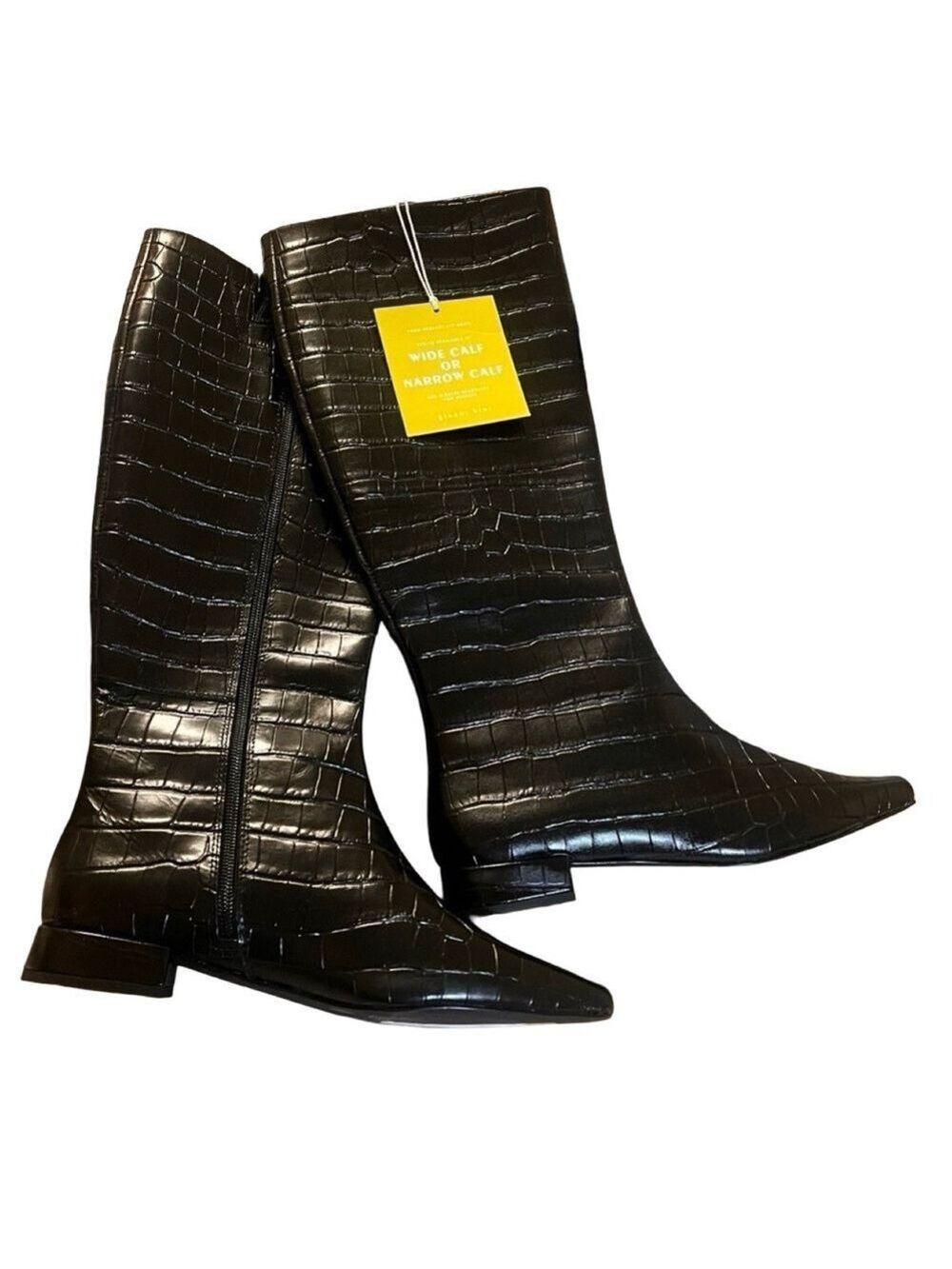 NWT, NWOB $210 Gianni Bini Black Croc-Embossed Leather Knee-High Boots - Picture 8 of 9
